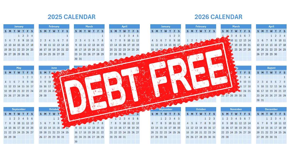 24 month calendar with debt-free stamp